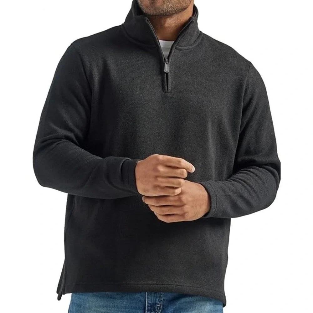 NWT Men's Wrangler Long Sleeve Quarter Zip Mock Neck Sweater Black - Small